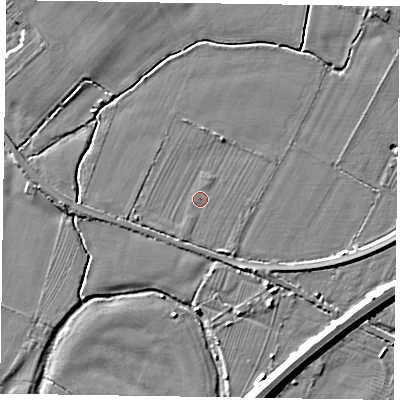 Shaded relief map of the ground around NG241WN, computed from Environment Agency LiDAR. The ground here sits at about 10 m above sea level and falls 7 m across the surrounding 800 m. Surface water reaching this point runs off ground lying to the south-south-west, 0.5 m higher.
