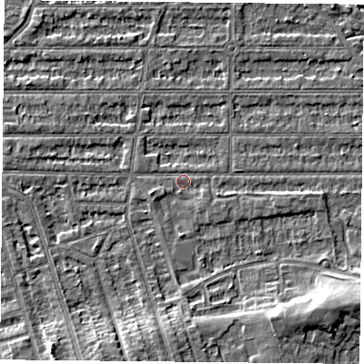 Shaded relief map of the ground around NG25JT, computed from Environment Agency LiDAR. The ground here sits at about 24 m above sea level and falls 6 m across the surrounding 800 m. Surface water reaching this point runs off ground lying to the south, 1.3 m higher.