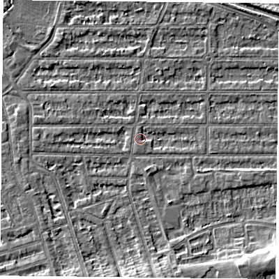 Shaded relief map of the ground around NG25NG, computed from Environment Agency LiDAR. The ground here sits at about 24 m above sea level and falls 6 m across the surrounding 800 m. Surface water reaching this point runs off ground lying to the south-south-west, 1.3 m higher.
