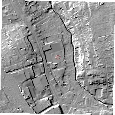 Shaded relief map of the ground around NG316HJ, computed from Environment Agency LiDAR. The ground here sits at about 54 m above sea level and falls 18 m across the surrounding 800 m. Surface water reaching this point runs off ground lying to the south-south-west, 1.5 m higher.