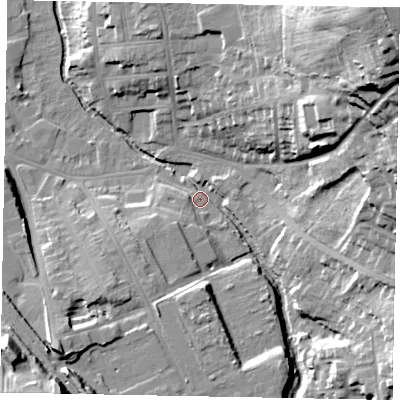 Shaded relief map of the ground around NG316JL, computed from Environment Agency LiDAR. The ground here sits at about 55 m above sea level and falls 56 m across the surrounding 800 m. Surface water reaching this point runs off ground lying to the east-south-east, 16.4 m higher.