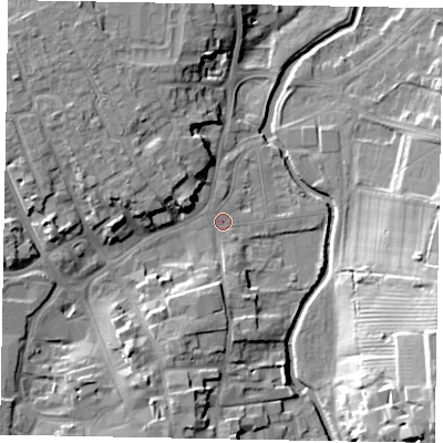 Shaded relief map of the ground around NG316SU, computed from Environment Agency LiDAR. The ground here sits at about 51 m above sea level and falls 20 m across the surrounding 800 m. Surface water reaching this point runs off ground lying to the south-south-west, 8.4 m higher.
