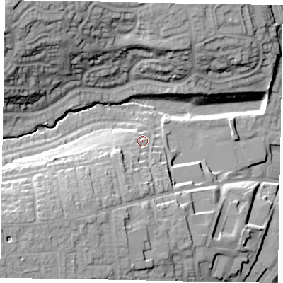Shaded relief map of the ground around NG317EH, computed from Environment Agency LiDAR. The ground here sits at about 66 m above sea level and falls 26 m across the surrounding 800 m. Surface water reaching this point runs off ground lying to the south-south-west, 10.7 m higher.