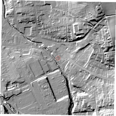 Shaded relief map of the ground around NG317EN, computed from Environment Agency LiDAR. The ground here sits at about 55 m above sea level and falls 58 m across the surrounding 800 m. Surface water reaching this point runs off ground lying to the south-east, 23.6 m higher.