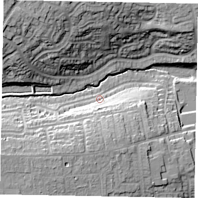 Shaded relief map of the ground around NG317EQ, computed from Environment Agency LiDAR. The ground here sits at about 66 m above sea level and falls 29 m across the surrounding 800 m. Surface water reaching this point runs off ground lying to the south-west, 15.9 m higher.