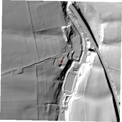 Shaded relief map of the ground around NG317UL, computed from Environment Agency LiDAR. The ground here sits at about 69 m above sea level and falls 34 m across the surrounding 800 m. Surface water reaching this point runs off ground lying to the north-north-west, 2.7 m higher.