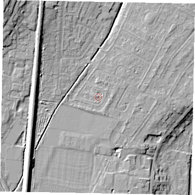 Shaded relief map of the ground around NG318EJ, computed from Environment Agency LiDAR. The ground here sits at about 55 m above sea level and falls 19 m across the surrounding 800 m. Surface water reaching this point runs off ground lying to the west-north-west, 1.1 m higher.
