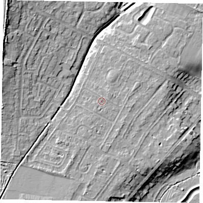 Shaded relief map of the ground around NG318ES, computed from Environment Agency LiDAR. The ground here sits at about 55 m above sea level and falls 16 m across the surrounding 800 m. Surface water reaching this point runs off ground lying to the south-south-west, 0.6 m higher.