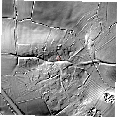 Shaded relief map of the ground around NG334JZ, computed from Environment Agency LiDAR. The ground here sits at about 74 m above sea level and falls 24 m across the surrounding 800 m. Surface water reaching this point runs off ground lying to the west-south-west, 16.0 m higher.