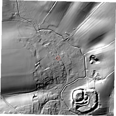 Shaded relief map of the ground around NG334RJ, computed from Environment Agency LiDAR. The ground here sits at about 58 m above sea level and falls 34 m across the surrounding 800 m. Surface water reaching this point runs off ground lying to the south-west, 3.7 m higher.