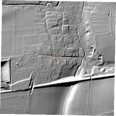 Shaded relief map of the ground around NG335QB, computed from Environment Agency LiDAR. The ground here sits at about 109 m above sea level and falls 20 m across the surrounding 800 m. Surface water reaching this point runs off ground lying to the west-south-west, 10.7 m higher.