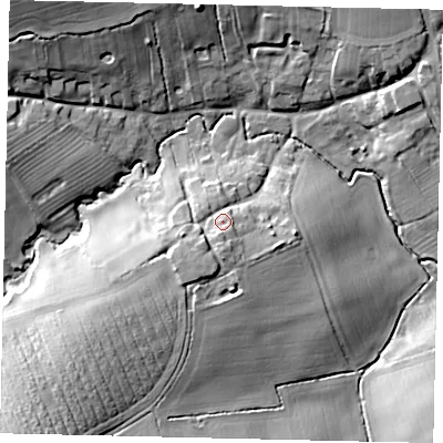 Shaded relief map of the ground around NG340HN, computed from Environment Agency LiDAR. The ground here sits at about 37 m above sea level and falls 25 m across the surrounding 800 m. Surface water reaching this point runs off ground lying to the south-south-west, 6.4 m higher.