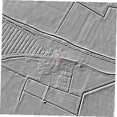 Shaded relief map of the ground around NG340JG, computed from Environment Agency LiDAR. The ground here sits at about 5 m above sea level and falls 5 m across the surrounding 800 m. Surface water reaching this point runs off ground lying to the north, 0.5 m higher.