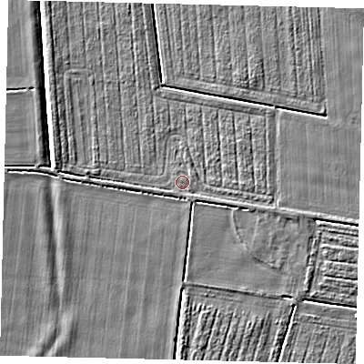 Shaded relief map of the ground around NG340JW, computed from Environment Agency LiDAR. The ground here sits at about 3 m above sea level and falls 5 m across the surrounding 800 m. Surface water reaching this point runs off ground lying to the west, 3.0 m higher.