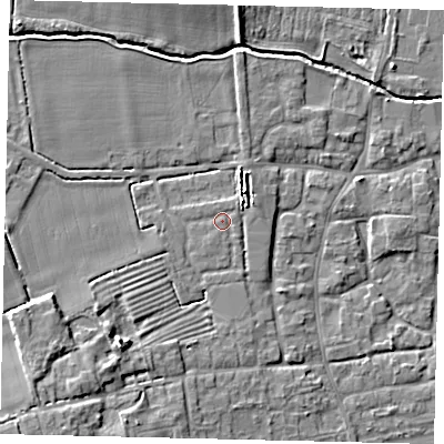 Shaded relief map of the ground around NG340NN, computed from Environment Agency LiDAR. The ground here sits at about 11 m above sea level and falls 13 m across the surrounding 800 m. Surface water reaching this point runs off ground lying to the south-south-west, 0.6 m higher.