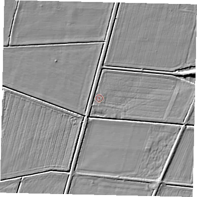 Shaded relief map of the ground around NG348SN, computed from Environment Agency LiDAR. The ground here sits at about 9 m above sea level and falls 5 m across the surrounding 800 m. Surface water reaching this point runs off ground lying to the north-west, 1.2 m higher.