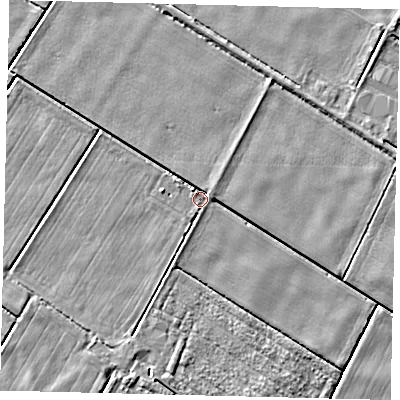 Shaded relief map of the ground around NG349BG, computed from Environment Agency LiDAR. The ground here sits at about 3 m above sea level and falls 4 m across the surrounding 800 m. Surface water reaching this point runs off ground lying to the north-west, 1.1 m higher.