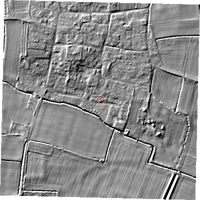Shaded relief map of the ground around NG349JB, computed from Environment Agency LiDAR. The ground here sits at about 6 m above sea level and falls 6 m across the surrounding 800 m. Surface water reaching this point runs off ground lying to the north-north-west, 3.7 m higher.