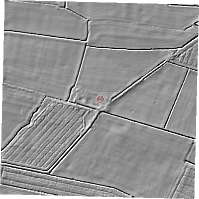 Shaded relief map of the ground around NG349LS, computed from Environment Agency LiDAR. The ground here sits at about 3 m above sea level and falls 4 m across the surrounding 800 m. Surface water reaching this point runs off ground lying to the south-south-west, 0.8 m higher.