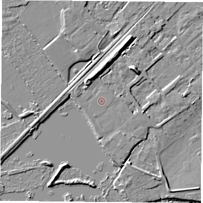 Shaded relief map of the ground around NG91AD, computed from Environment Agency LiDAR. The ground here sits at about 28 m above sea level and falls 11 m across the surrounding 800 m. Surface water reaching this point runs off ground lying to the south-west, 0.5 m higher.