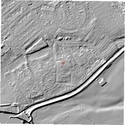 Shaded relief map of the ground around NG91LT, computed from Environment Agency LiDAR. The ground here sits at about 27 m above sea level and falls 11 m across the surrounding 800 m. Surface water reaching this point runs off ground lying to the south-south-west, 0.9 m higher.