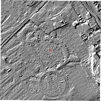 Shaded relief map of the ground around NG91PW, computed from Environment Agency LiDAR. The ground here sits at about 27 m above sea level and falls 10 m across the surrounding 800 m. Surface water reaching this point runs off ground lying to the east-north-east, 0.8 m higher.