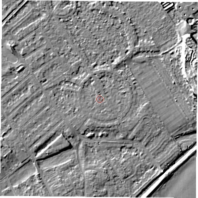 Shaded relief map of the ground around NG91QD, computed from Environment Agency LiDAR. The ground here sits at about 27 m above sea level and falls 10 m across the surrounding 800 m. Surface water reaching this point runs off ground lying to the south-south-east, 1.1 m higher.