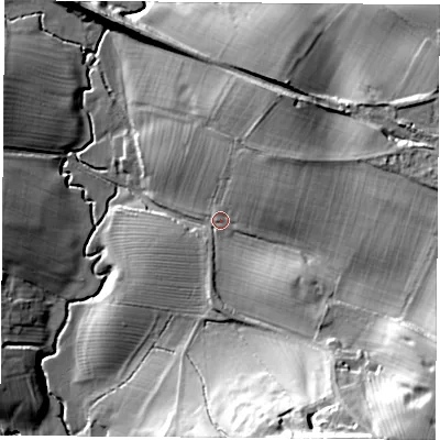 Shaded relief map of the ground around NN113TX, computed from Environment Agency LiDAR. The ground here sits at about 133 m above sea level and falls 44 m across the surrounding 800 m. Surface water reaching this point runs off ground lying to the south-east, 34.6 m higher.