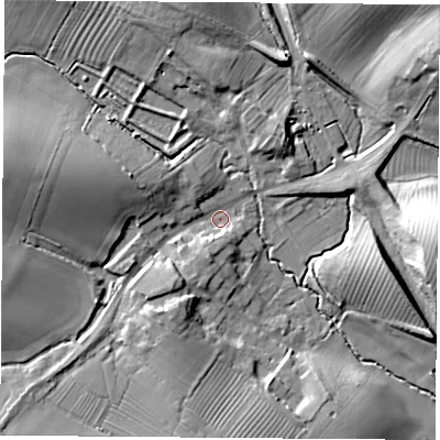 Shaded relief map of the ground around NN113YY, computed from Environment Agency LiDAR. The ground here sits at about 151 m above sea level and falls 20 m across the surrounding 800 m. Surface water reaching this point runs off ground lying to the west-north-west, 14.3 m higher.