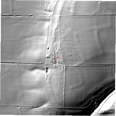 Shaded relief map of the ground around NN116YJ, computed from Environment Agency LiDAR. The ground here sits at about 157 m above sea level and falls 53 m across the surrounding 800 m. Surface water reaching this point runs off ground lying to the east-north-east, 15.9 m higher.