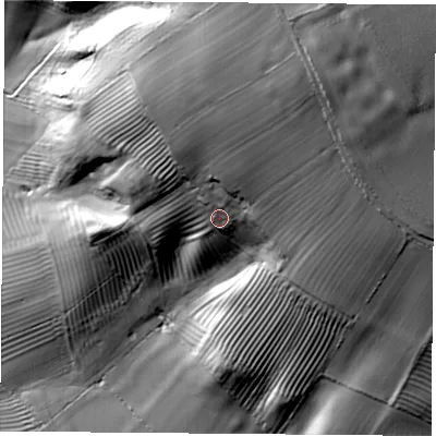Shaded relief map of the ground around NN117HA, computed from Environment Agency LiDAR. The ground here sits at about 158 m above sea level and falls 57 m across the surrounding 800 m. Surface water reaching this point runs off ground lying to the north-north-east, 18.4 m higher.