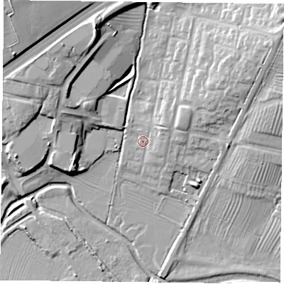 Shaded relief map of the ground around NN127AR, computed from Environment Agency LiDAR. The ground here sits at about 89 m above sea level and falls 21 m across the surrounding 800 m. Surface water reaching this point runs off ground lying to the north-north-east, 1.6 m higher.