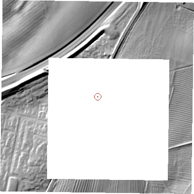 Shaded relief map of the ground around NN127HR, computed from Environment Agency LiDAR. and falls 22 m across the surrounding 800 m.