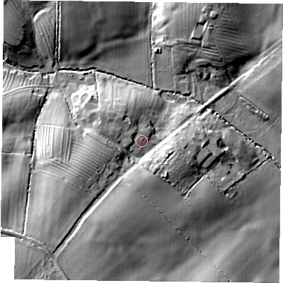 Shaded relief map of the ground around NN128AH, computed from Environment Agency LiDAR. The ground here sits at about 108 m above sea level and falls 24 m across the surrounding 800 m. Surface water reaching this point runs off ground lying to the west-north-west, 3.0 m higher.