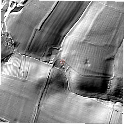 Shaded relief map of the ground around NN135JH, computed from Environment Agency LiDAR. The ground here sits at about 115 m above sea level and falls 23 m across the surrounding 800 m. Surface water reaching this point runs off ground lying to the east-north-east, 8.3 m higher.