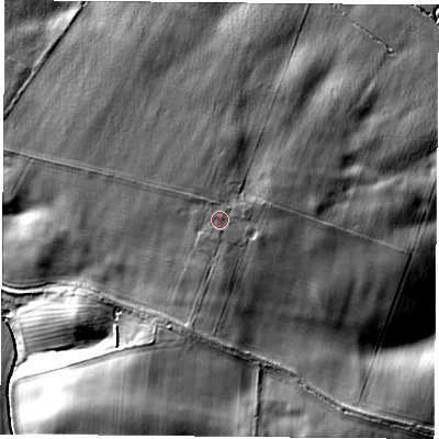 Shaded relief map of the ground around NN135PW, computed from Environment Agency LiDAR. The ground here sits at about 129 m above sea level and falls 26 m across the surrounding 800 m. Surface water reaching this point runs off ground lying to the south-south-west, 3.0 m higher.