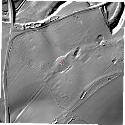 Shaded relief map of the ground around NN144AP, computed from Environment Agency LiDAR. The ground here sits at about 73 m above sea level and falls 35 m across the surrounding 800 m. Surface water reaching this point runs off ground lying to the south, 3.0 m higher.
