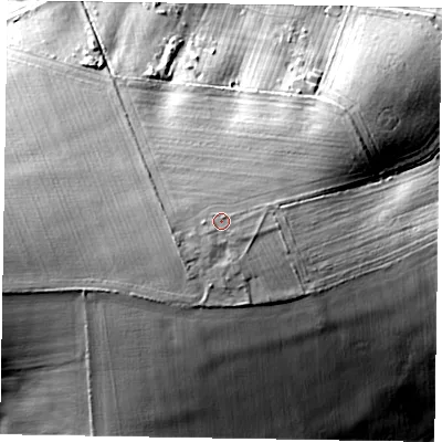 Shaded relief map of the ground around NN156XA, computed from Environment Agency LiDAR. The ground here sits at about 94 m above sea level and falls 32 m across the surrounding 800 m. Surface water reaching this point runs off ground lying to the south-west, 2.5 m higher.
