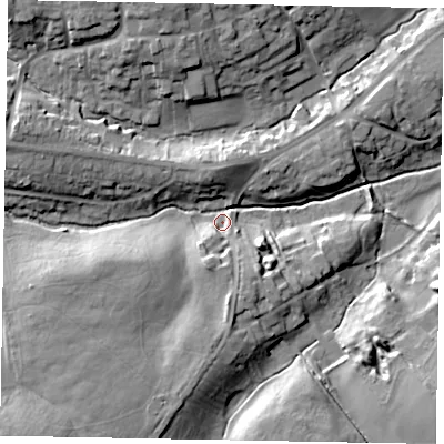 Shaded relief map of the ground around NN173JQ, computed from Environment Agency LiDAR. The ground here sits at about 81 m above sea level and falls 19 m across the surrounding 800 m. Surface water reaching this point runs off ground lying to the south-south-west, 15.1 m higher.
