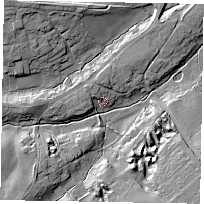 Shaded relief map of the ground around NN173JX, computed from Environment Agency LiDAR. The ground here sits at about 81 m above sea level and falls 21 m across the surrounding 800 m. Surface water reaching this point runs off ground lying to the north-west, 6.0 m higher.