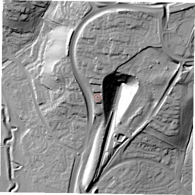 Shaded relief map of the ground around NN49FG, computed from Environment Agency LiDAR. The ground here sits at about 89 m above sea level and falls 46 m across the surrounding 800 m. Surface water reaching this point runs off ground lying to the north-north-east, 10.0 m higher.