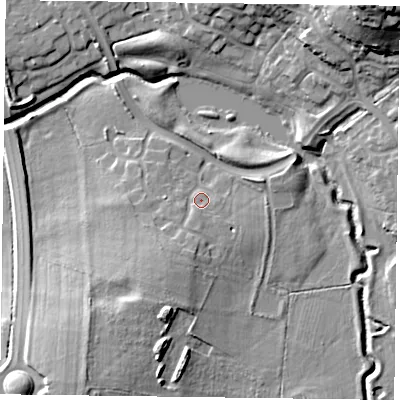 Shaded relief map of the ground around NN49XG, computed from Environment Agency LiDAR. The ground here sits at about 67 m above sea level and falls 27 m across the surrounding 800 m. Surface water reaching this point runs off ground lying to the south-south-west, 4.2 m higher.