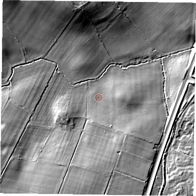 Shaded relief map of the ground around NN56SX, computed from Environment Agency LiDAR. The ground here sits at about 99 m above sea level and falls 19 m across the surrounding 800 m. Surface water reaching this point runs off ground lying to the south, 11.1 m higher.