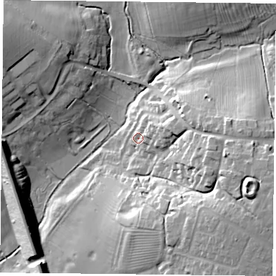 Shaded relief map of the ground around NN67QJ, computed from Environment Agency LiDAR. The ground here sits at about 113 m above sea level and falls 39 m across the surrounding 800 m. Surface water reaching this point runs off ground lying to the east-north-east, 15.4 m higher.