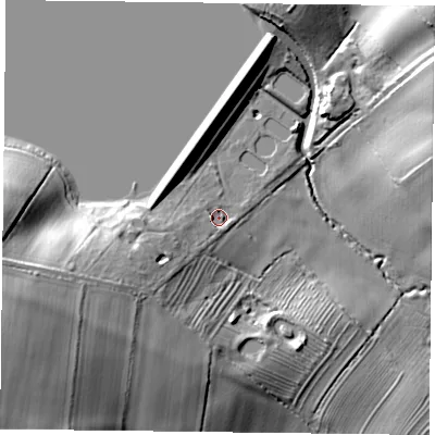 Shaded relief map of the ground around NN68LS, computed from Environment Agency LiDAR. The ground here sits at about 101 m above sea level and falls 32 m across the surrounding 800 m. Surface water reaching this point runs off ground lying to the south-west, 18.4 m higher.