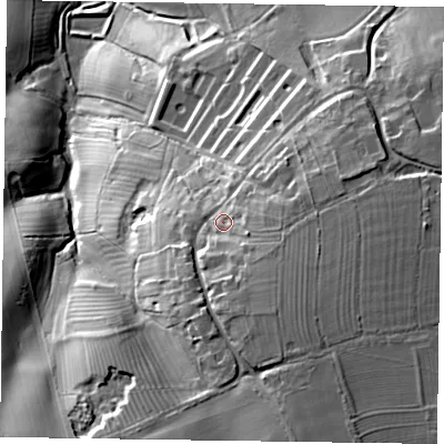 Shaded relief map of the ground around NN69NU, computed from Environment Agency LiDAR. The ground here sits at about 146 m above sea level and falls 42 m across the surrounding 800 m. Surface water reaching this point runs off ground lying to the south-south-east, 11.1 m higher.
