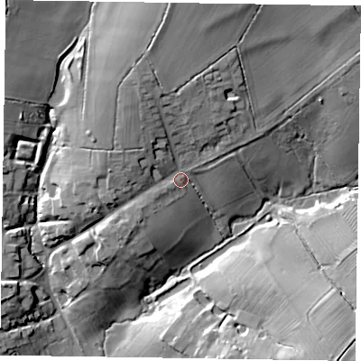 Shaded relief map of the ground around NN69PH, computed from Environment Agency LiDAR. The ground here sits at about 106 m above sea level and falls 21 m across the surrounding 800 m. Surface water reaching this point runs off ground lying to the north, 13.2 m higher.