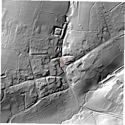 Shaded relief map of the ground around NN69QB, computed from Environment Agency LiDAR. The ground here sits at about 101 m above sea level and falls 20 m across the surrounding 800 m. Surface water reaching this point runs off ground lying to the north-north-west, 15.1 m higher.