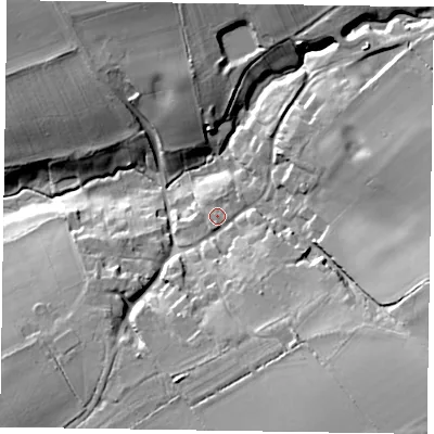 Shaded relief map of the ground around NN69SU, computed from Environment Agency LiDAR. The ground here sits at about 116 m above sea level and falls 26 m across the surrounding 800 m. Surface water reaching this point runs off ground lying to the south-south-west, 1.1 m higher.