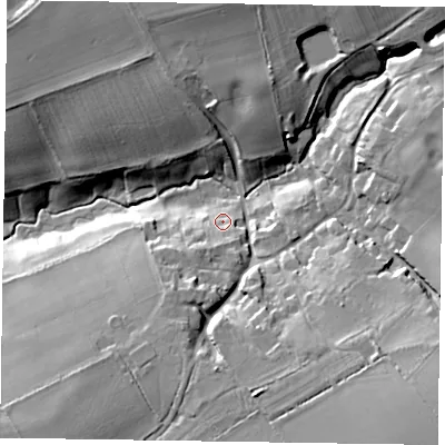 Shaded relief map of the ground around NN69SX, computed from Environment Agency LiDAR. The ground here sits at about 113 m above sea level and falls 26 m across the surrounding 800 m. Surface water reaching this point runs off ground lying to the south-south-west, 6.0 m higher.